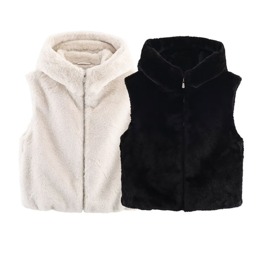 Hooded Looks like Fur effect vest