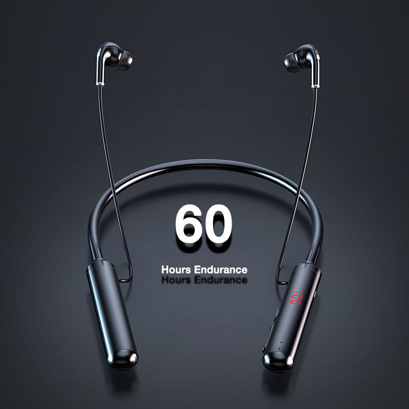 60 Hours Around Neck Headband Bluetooth Headphones Stereo Bass Wireless Headphone LED Display Headset TF Card