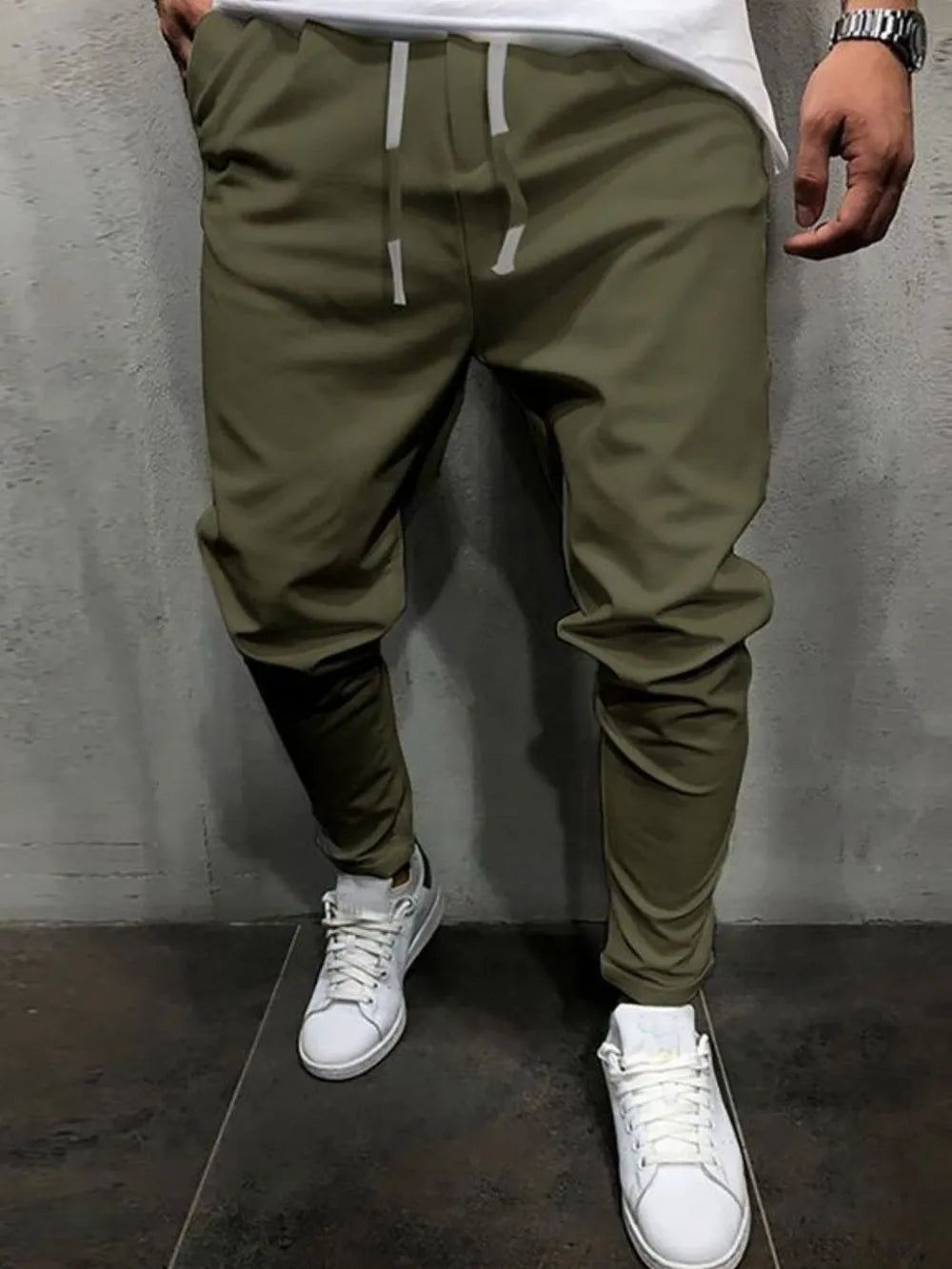 Men's Plus Size Drawstring Cropped Slim Pants