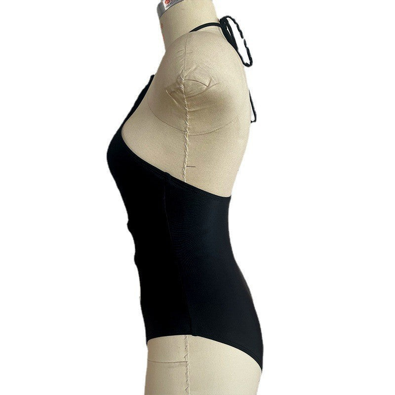 Hollow strap one-piece black swimsuit bikini