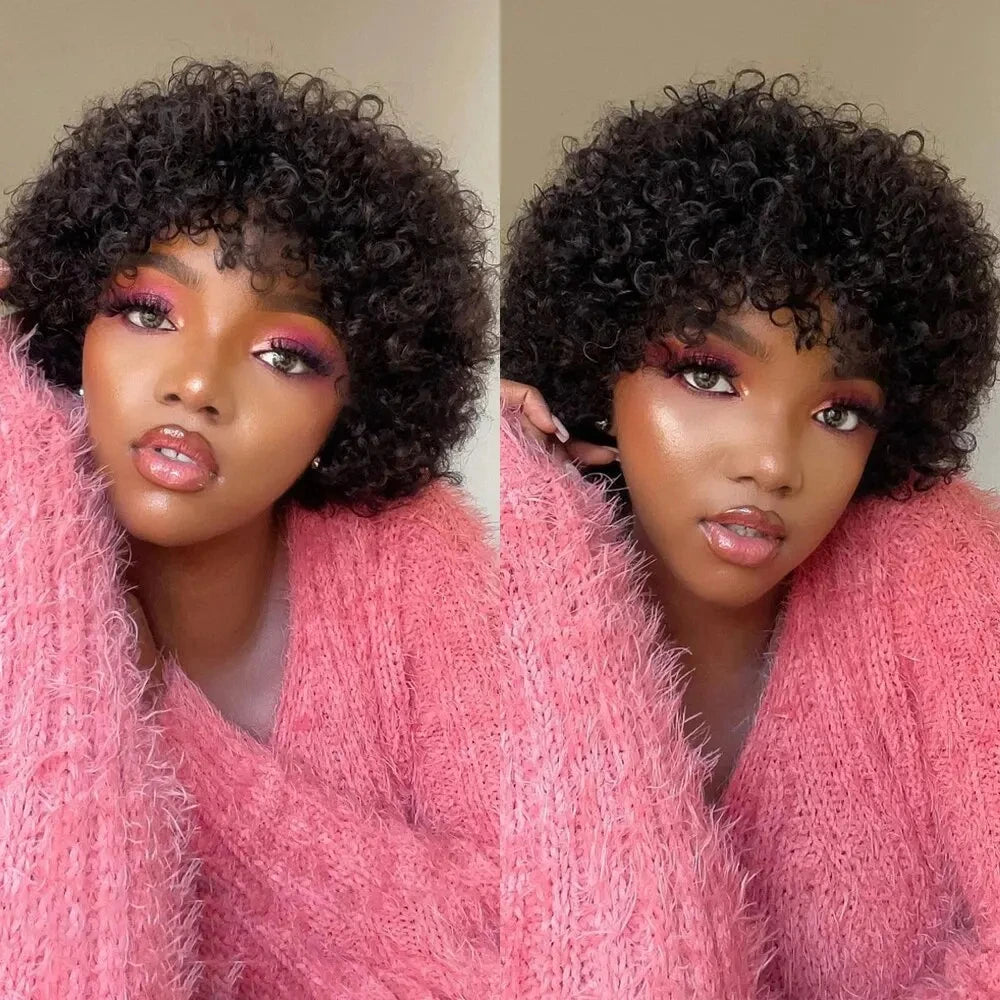 Bouncy Afro Kinky Curly Wigs Glueless Pre Plucked Machine Made Wig Brazilian Virgin Remy Human Hair Wig