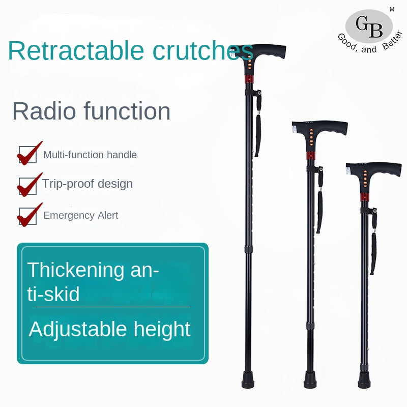 Smart Walking Stick Multi-functional LED Light, Alarm, Radio, Adjustable Smart Cane with Handle