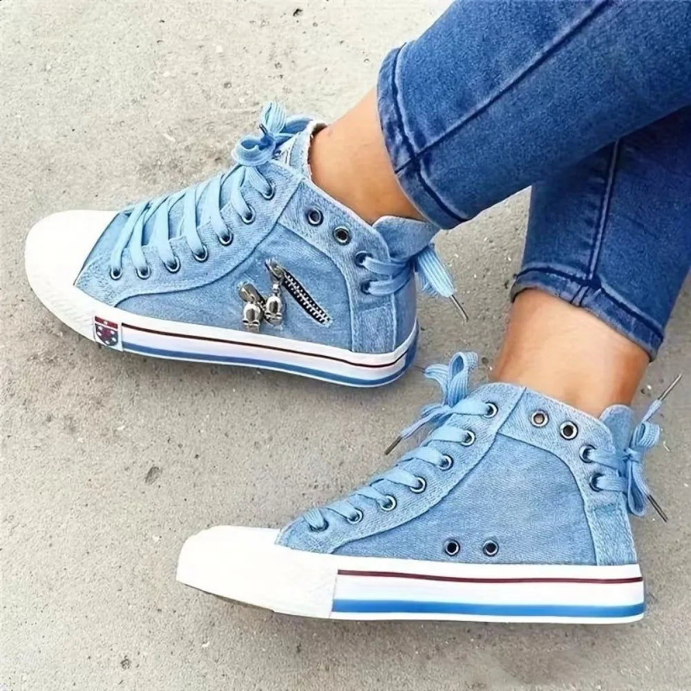 Denim cloth breathable canvas high top Sneakers