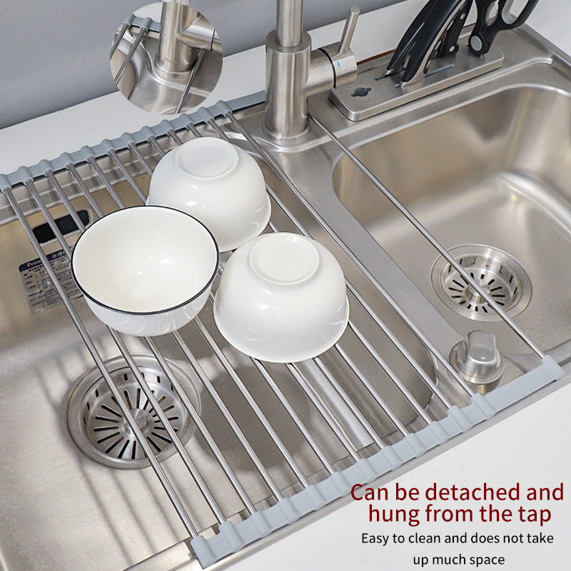 Stainless Steel Collapsible Drain Rack Household Sink Drip Rack Dish Washing Basin Fruit And Vegetable Dishes Chopsticks Water Filtering Rack
