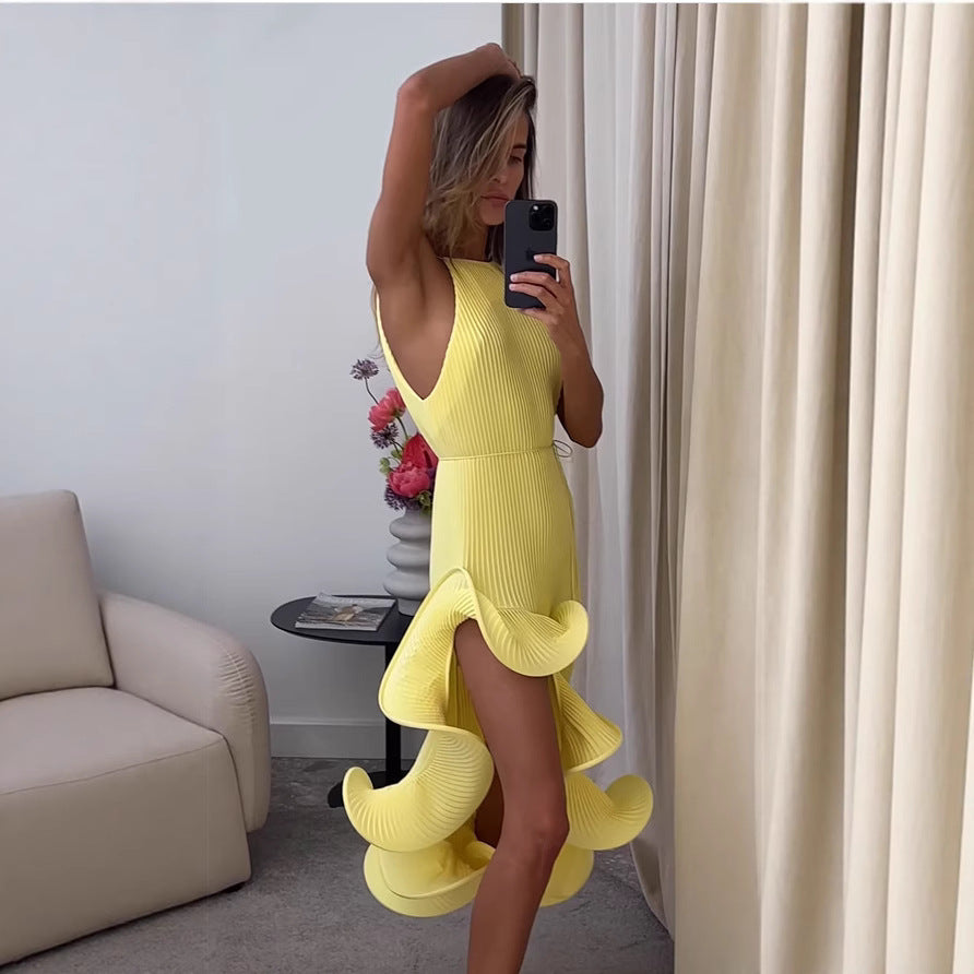 Leaf Trim Strapless Fitted Dress