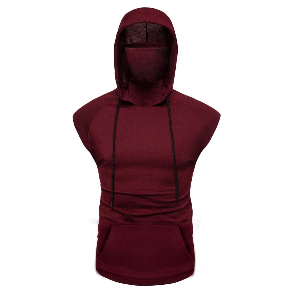 Mask Button Sports Vest Hooded Splice Large Open-Forked Vest