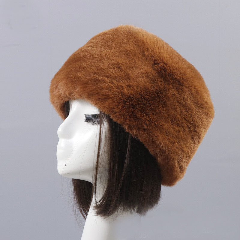 Otter Rabbit simulation fur round flat top brimless hat