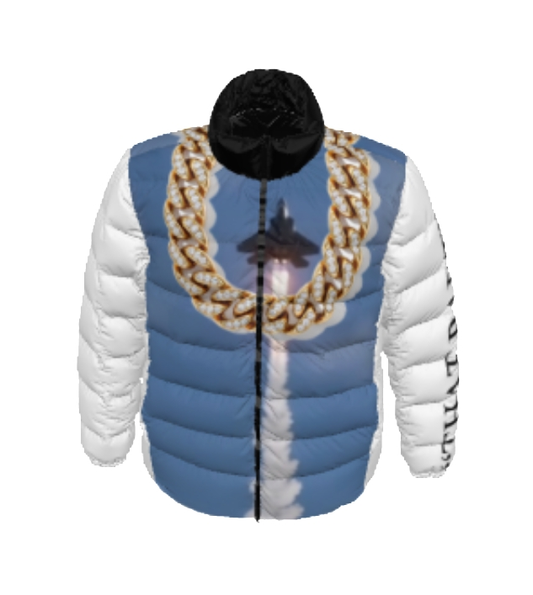 NEW!!! (Sky on back) AFTERBURNER /GOLD CHAIN (front & rear) Unisex Stand collar slim down jacket