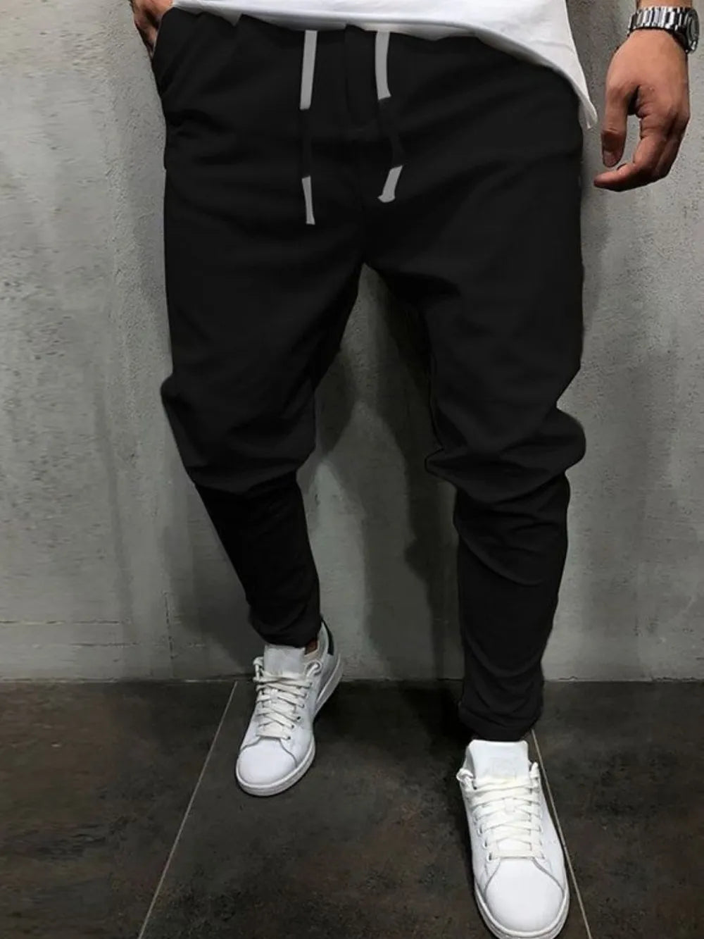 Men's Plus Size Drawstring Cropped Slim Pants