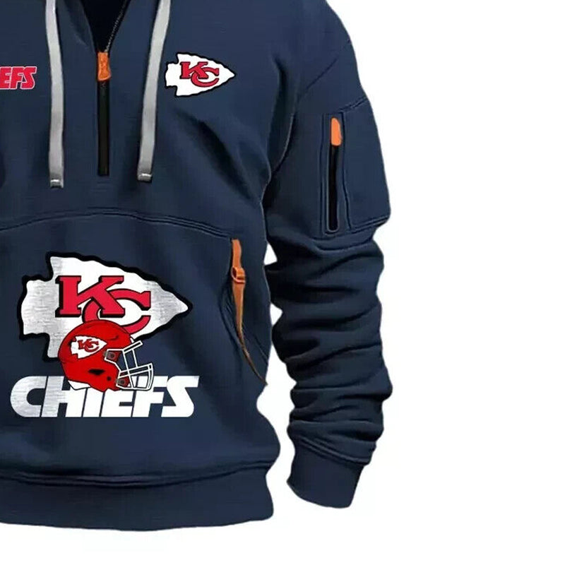 KC Cheifs Multi Pocket Zipper Football Team Hoodies