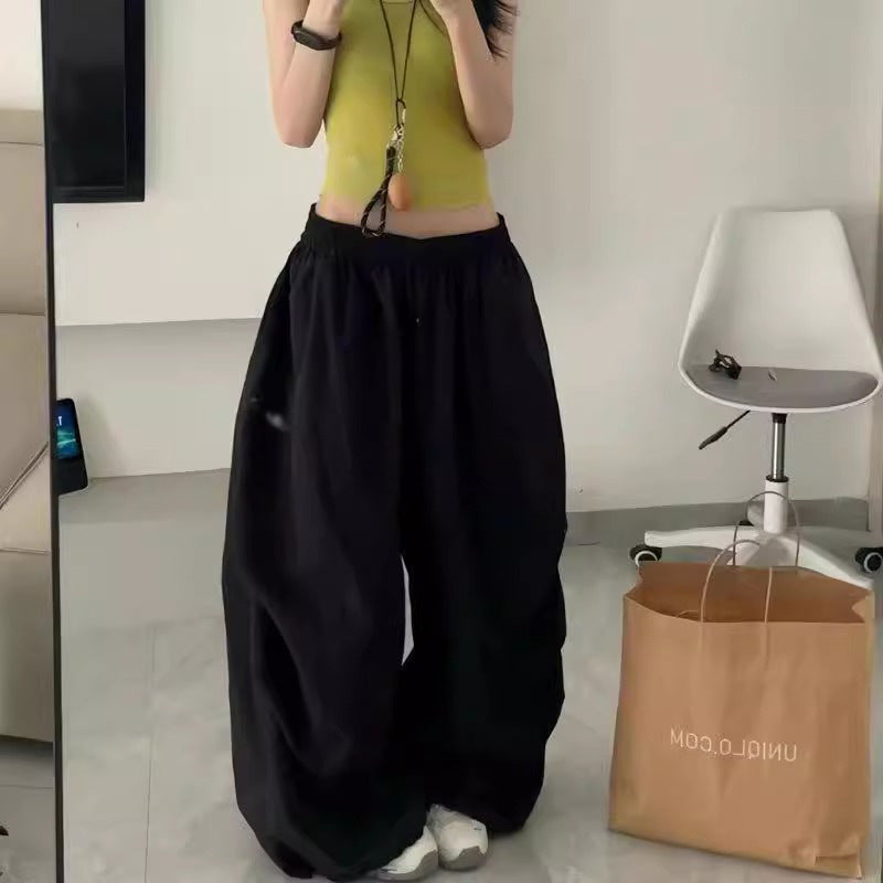 Vintage Quick-Dry Casual Pants for Women, High Waist, Loose Fit Embroidery, Pleated, Waterproof Workwear, Jazz Dance Streetwear Pants