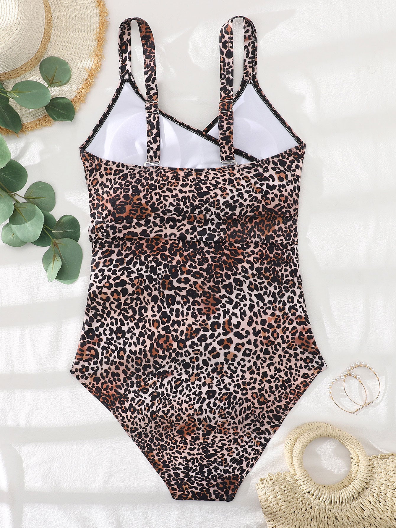 Swimsuit Cross Straps Leopard Print One-Piece Swimwear