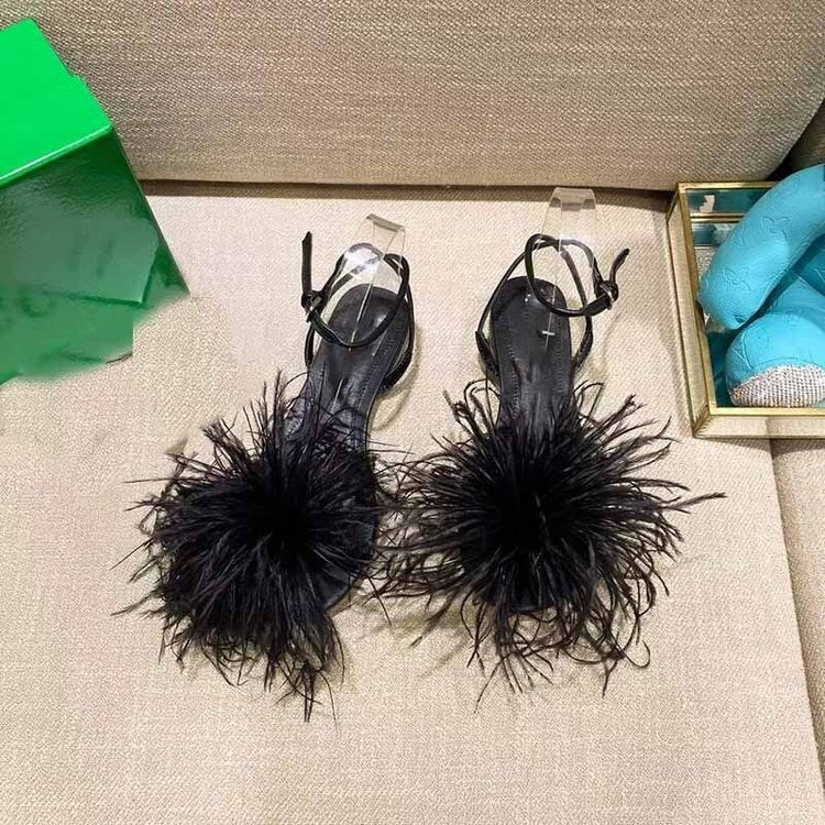 Turkey Hair Lady Fashion Hairy Fairy Style Flat Shoes Hair Shoes