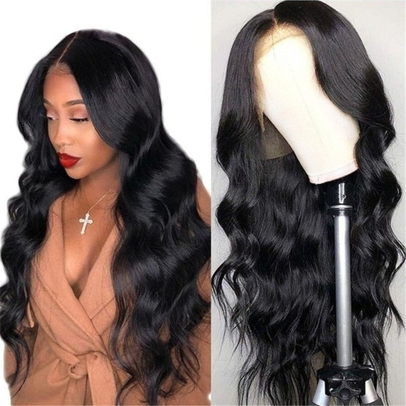 Wig European and American medium-parted long curly hair African black large wave chemical fiber full headgear wig