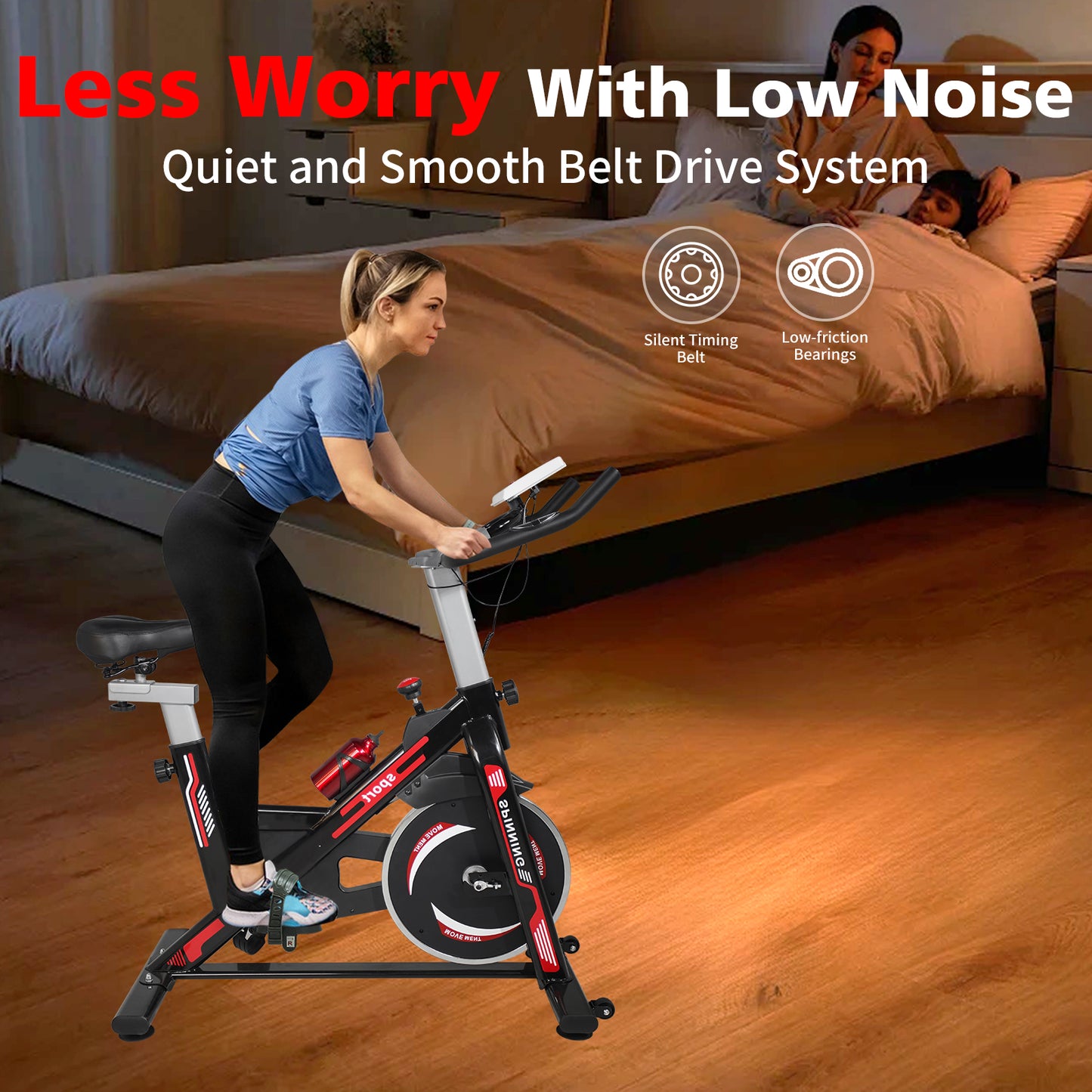 Exercise Bike Cycling Bike with Comfortable Seat Cushion Black+Red