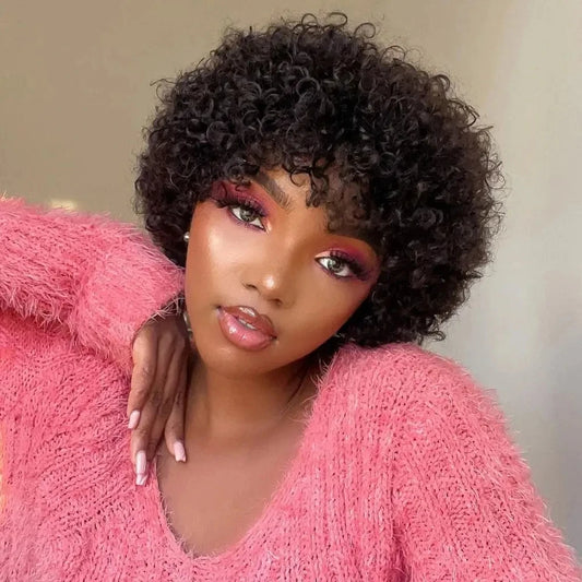 Bouncy Afro Kinky Curly Wigs Glueless Pre Plucked Machine Made Wig Brazilian Virgin Remy Human Hair Wig