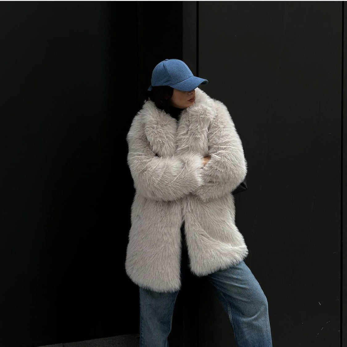 Toka Suit Collar Khaki Faux Fur warm loose jacket