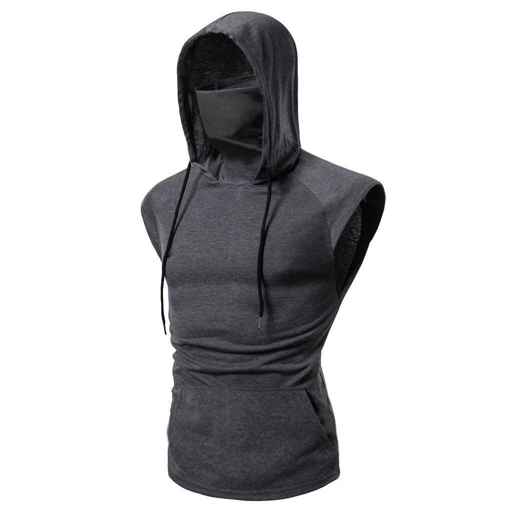 Mask Button Sports Vest Hooded Splice Large Open-Forked Vest