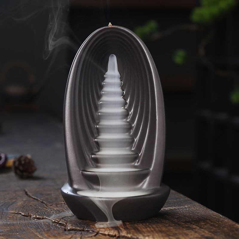 Back Flow Incense Burner Alpine Flowing Water Ceramic Tower Incense Burner