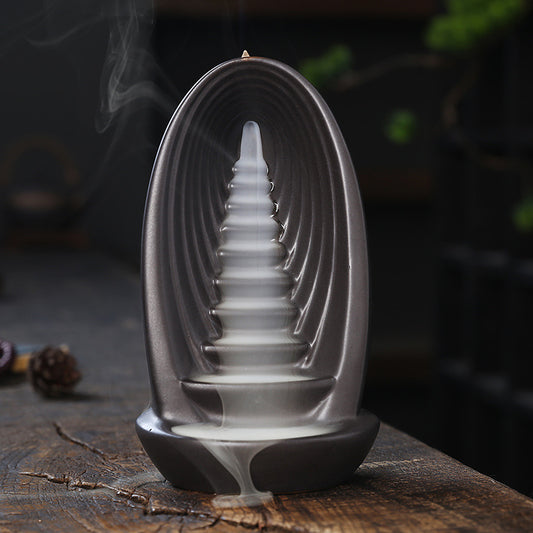 Back Flow Incense Burner Alpine Flowing Water Ceramic Tower Incense Burner