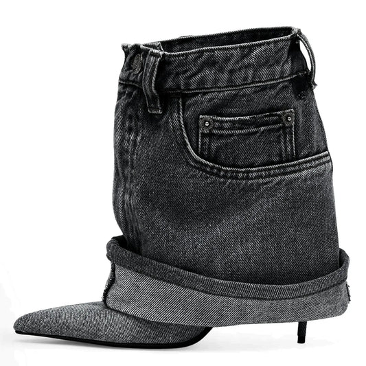 Denim Fine High Heel Boots Fashion Pointed Short Boots