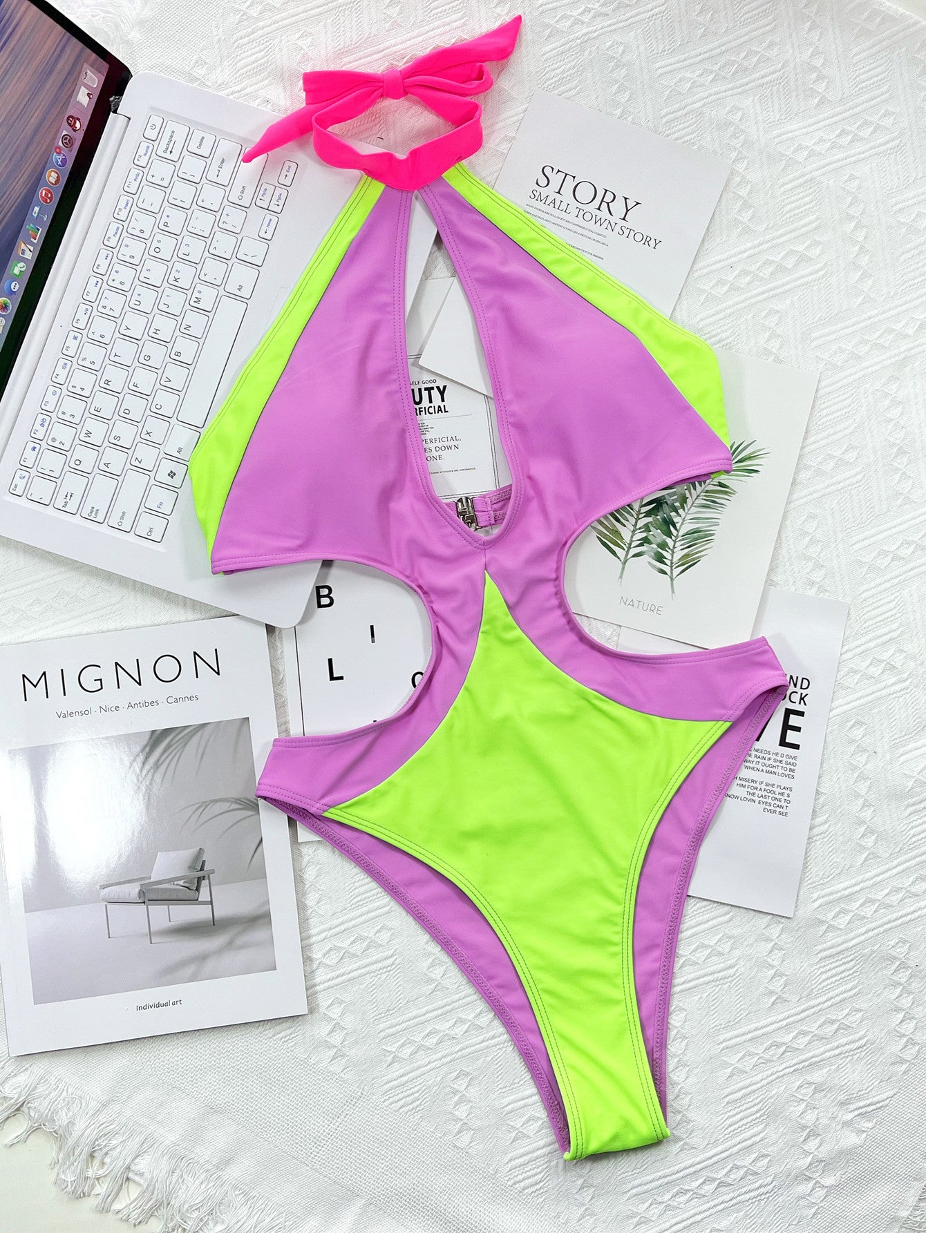 Contrast Color Bikini Swimsuit
