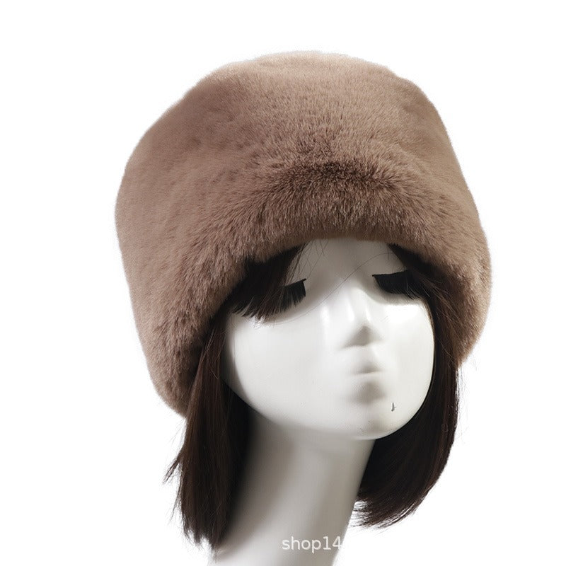 Otter Rabbit simulation fur round flat top brimless hat
