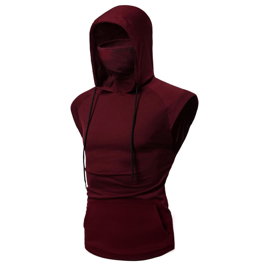 Mask Button Sports Vest Hooded Splice Large Open-Forked Vest
