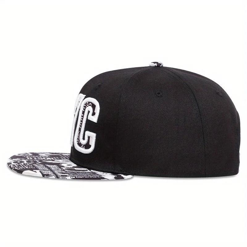 Flat brimmed embroidered NYC Snapback baseball hat