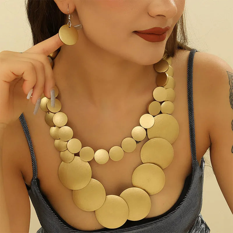 Boho Doublelayer Big Colorful Wood Necklace Earrings Sets Wedding Indian Africal Beads Jewelry