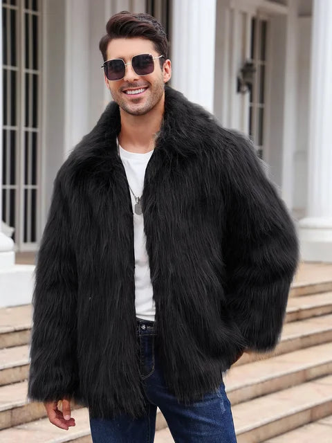 Men Faux Fox Fur Jacket Coat Winter Thick Fluffy Long Sleeve Lapel Warm Shaggy Outerwear Luxury Jacket Bontjas Jackets Mens