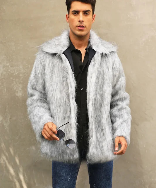 Men Faux Fox Fur Jacket Coat Winter Thick Fluffy Long Sleeve Lapel Warm Shaggy Outerwear Luxury Jacket Bontjas Jackets Mens
