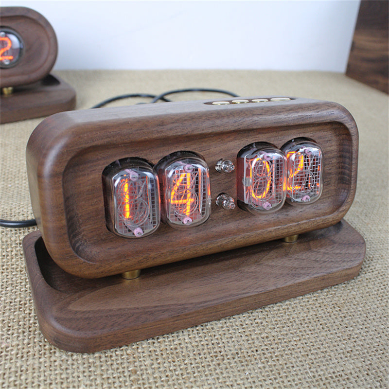 Black Walnut Solid Wood Glow Tubes Digital Electronic Clock