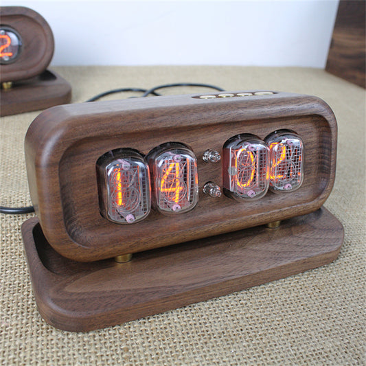 Black Walnut Solid Wood Glow Tubes Digital Electronic Clock