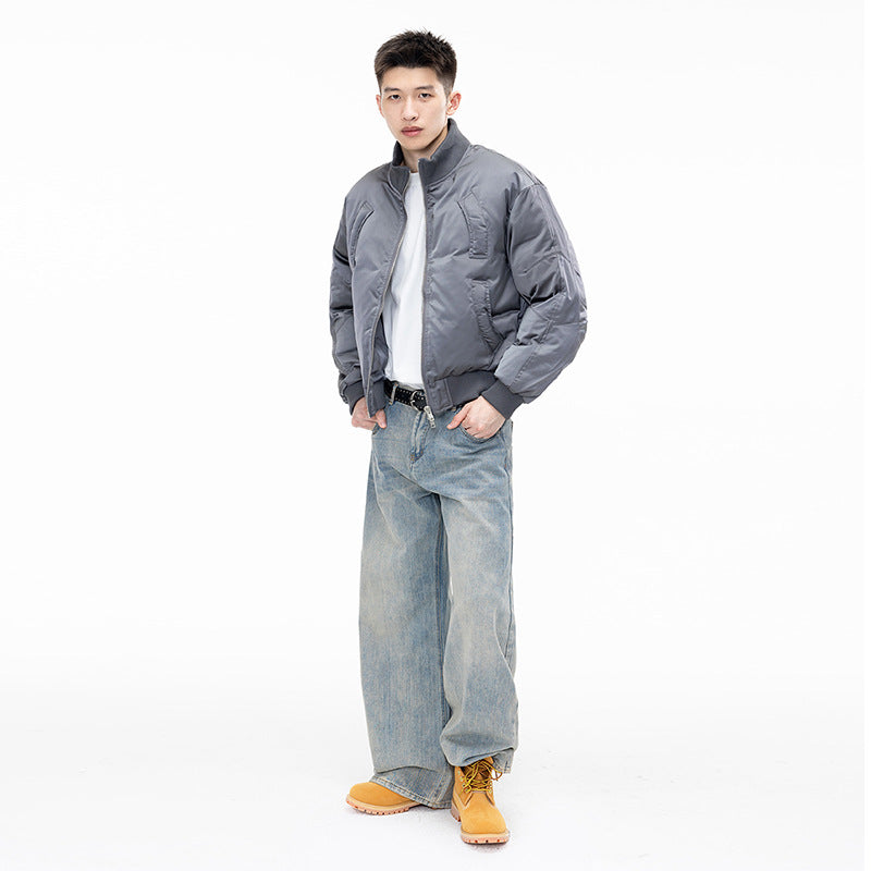Flight Jacket Men's Winter Stand-up Collar Short Coat Clean Fit Silhouette Cotton Jacket
