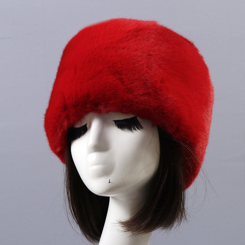 Otter Rabbit simulation fur round flat top brimless hat