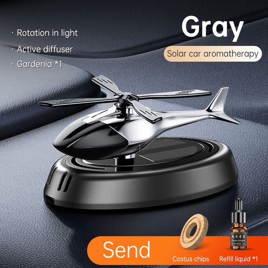 Solar Powered Rotating Helicopter Aromatherapy Car Ornament Car Air Freshener Alloy + Add Perfume to internal Wood Machine
