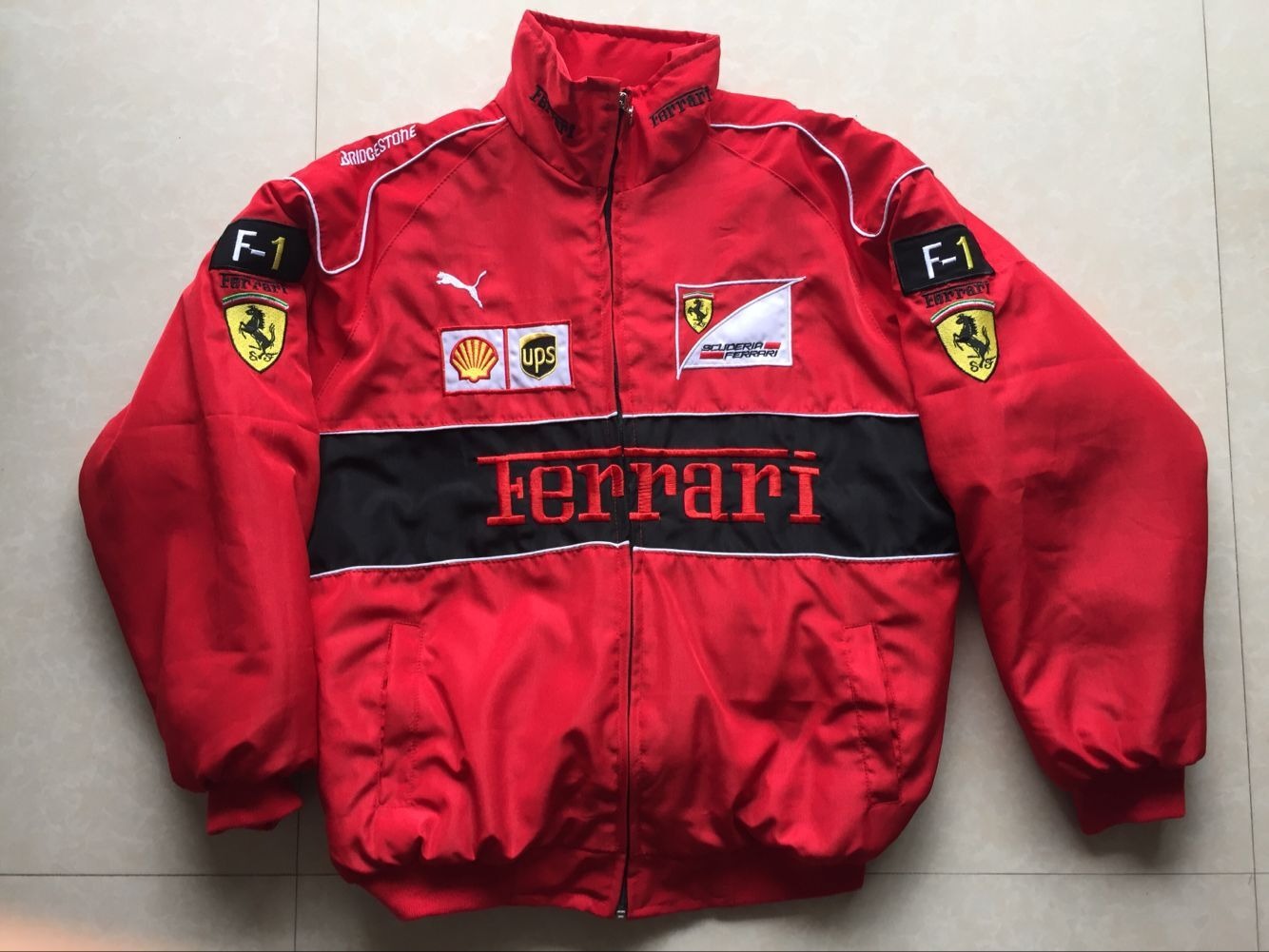 Unisex F1 racing style retro style cotton full embroidery jacket