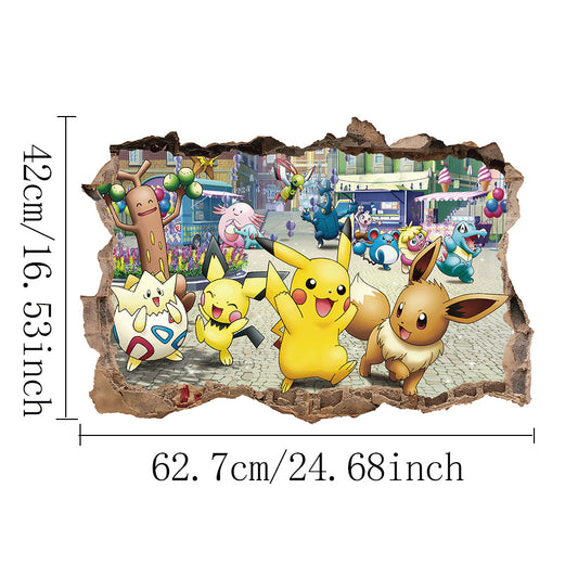 3D Cartoon anime decoration wall sticker self-adhesive 3D Pikachu Digimon sticker poster wall decoration