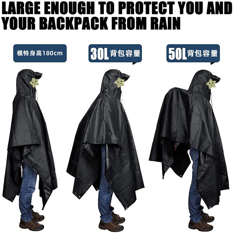 3 In 1 Outdoor Raincoat Hooded Sleeve Waterproof Rain Poncho