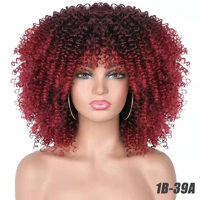 Curly Hair Explosion Head Black Chemical Fiber Wig Full Head
