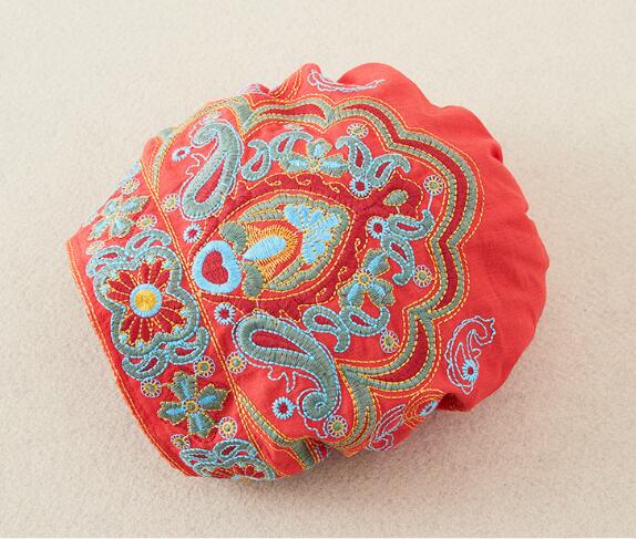 Vintage Embroidery Flowers Bandanas Red Print Hat