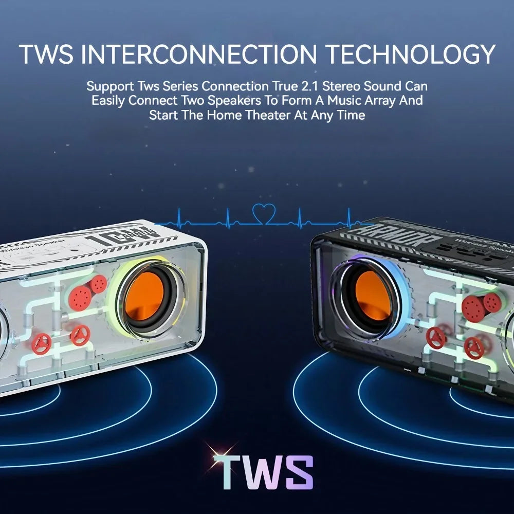 Bass Vibro-sound Dual Speakers Transparent Mechanical Wireless Bluetooth Speakers