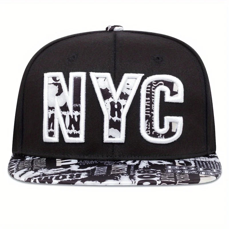 Flat brimmed embroidered NYC Snapback baseball hat