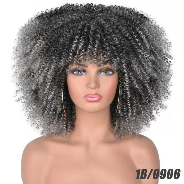 Curly Hair Explosion Head Black Chemical Fiber Wig Full Head