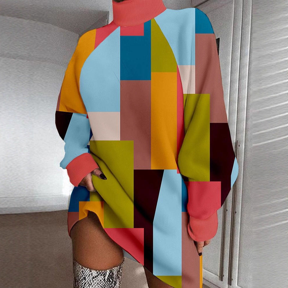 High Neck Printed Dress