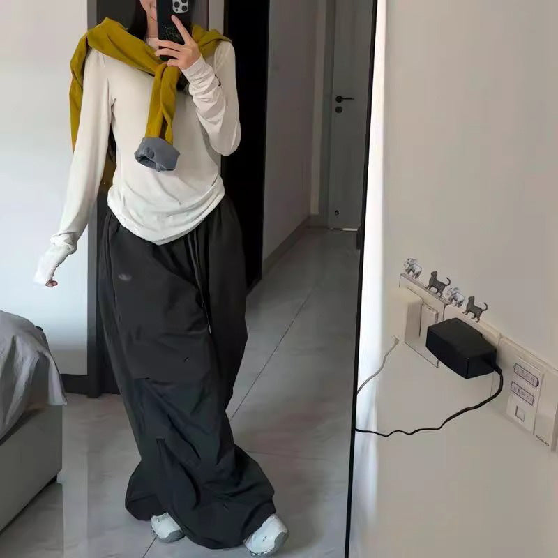 Vintage Quick-Dry Casual Pants for Women, High Waist, Loose Fit Embroidery, Pleated, Waterproof Workwear, Jazz Dance Streetwear Pants