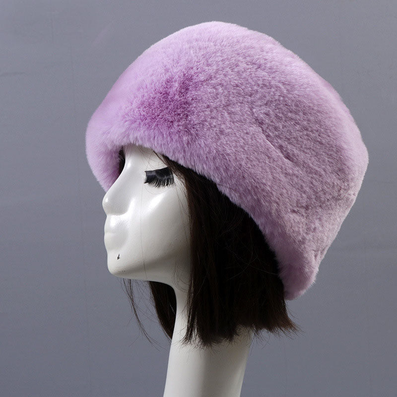 Otter Rabbit simulation fur round flat top brimless hat