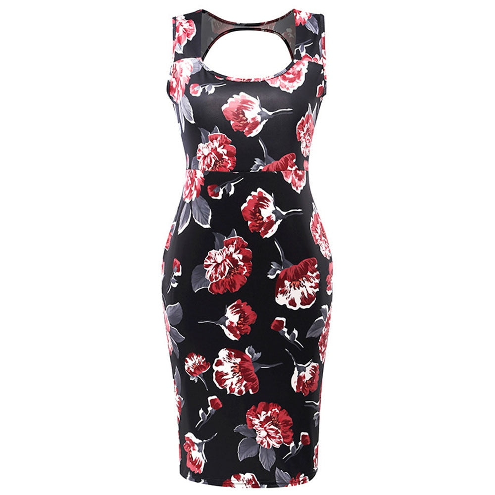 Vintage Floral Print Cocktail Bodycon Pencil Dress