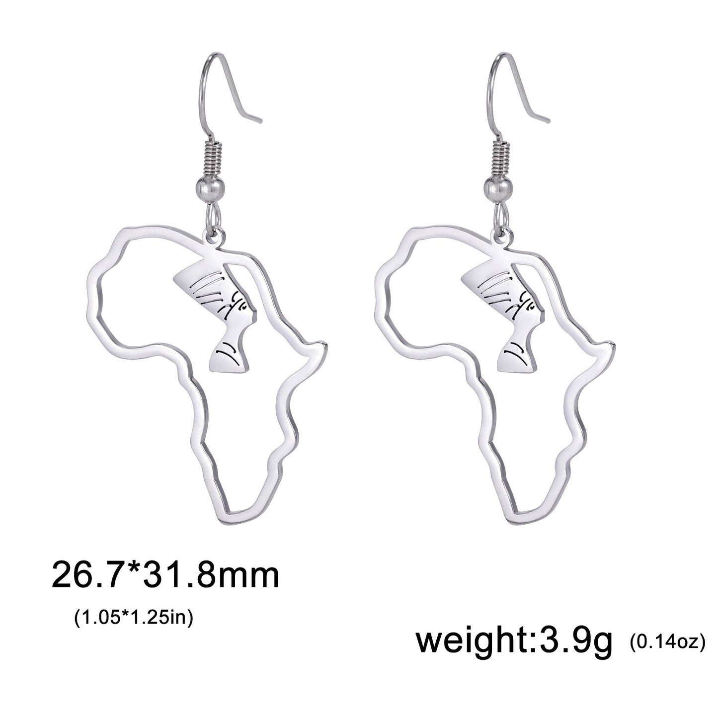 Hollowed out African map pendant earrings stainless steel earrings